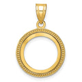 14k Polished & Beaded 14.0mm Prong Coin Bezel Pendant