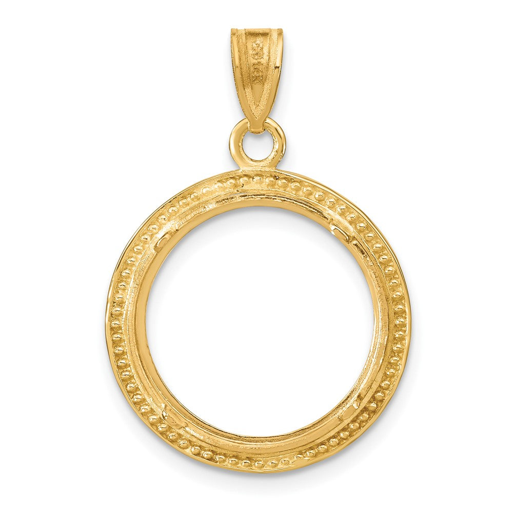 14k Polished & Beaded 16.5mm Prong Coin Bezel Pendant