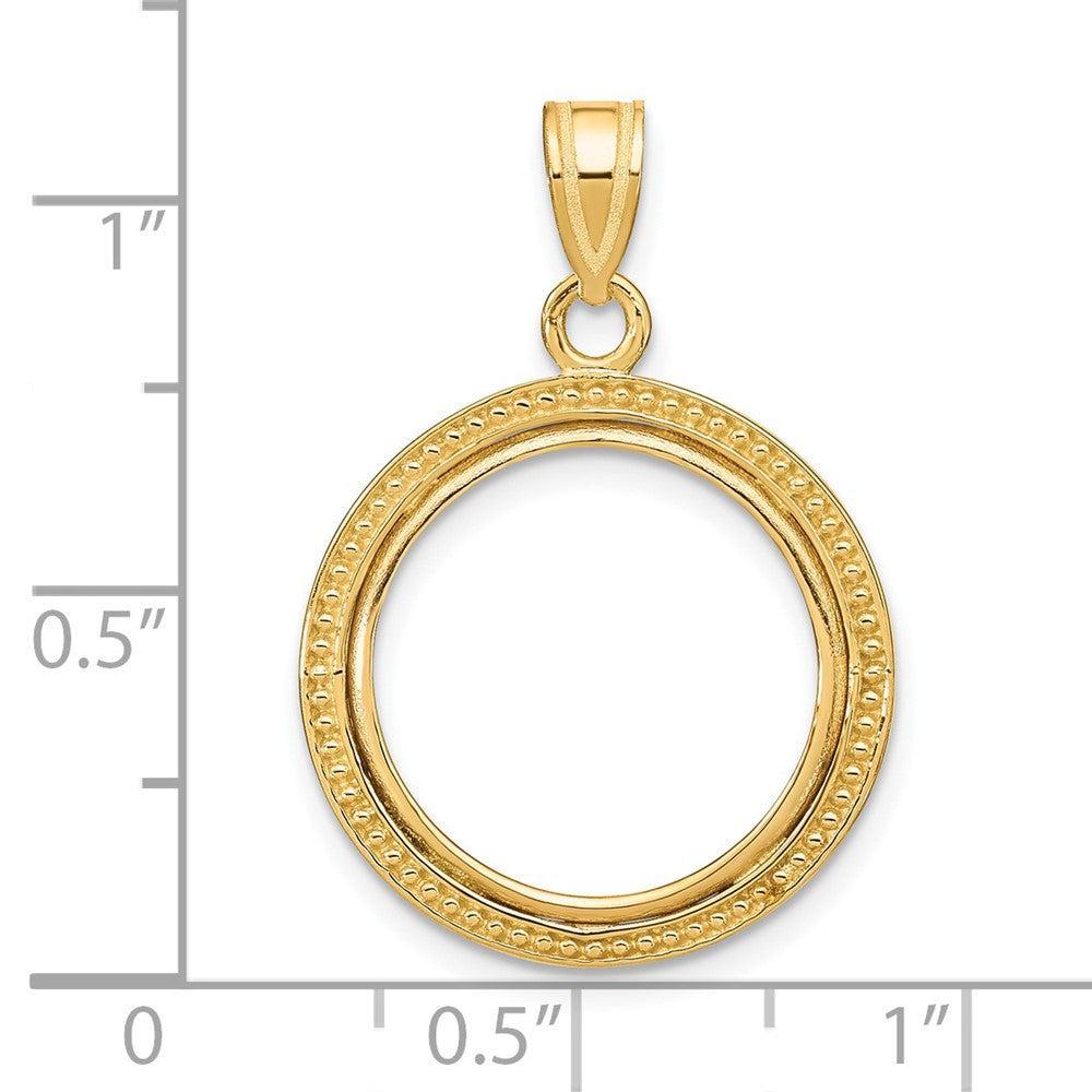 14k Polished & Beaded 16.5mm Prong Coin Bezel Pendant