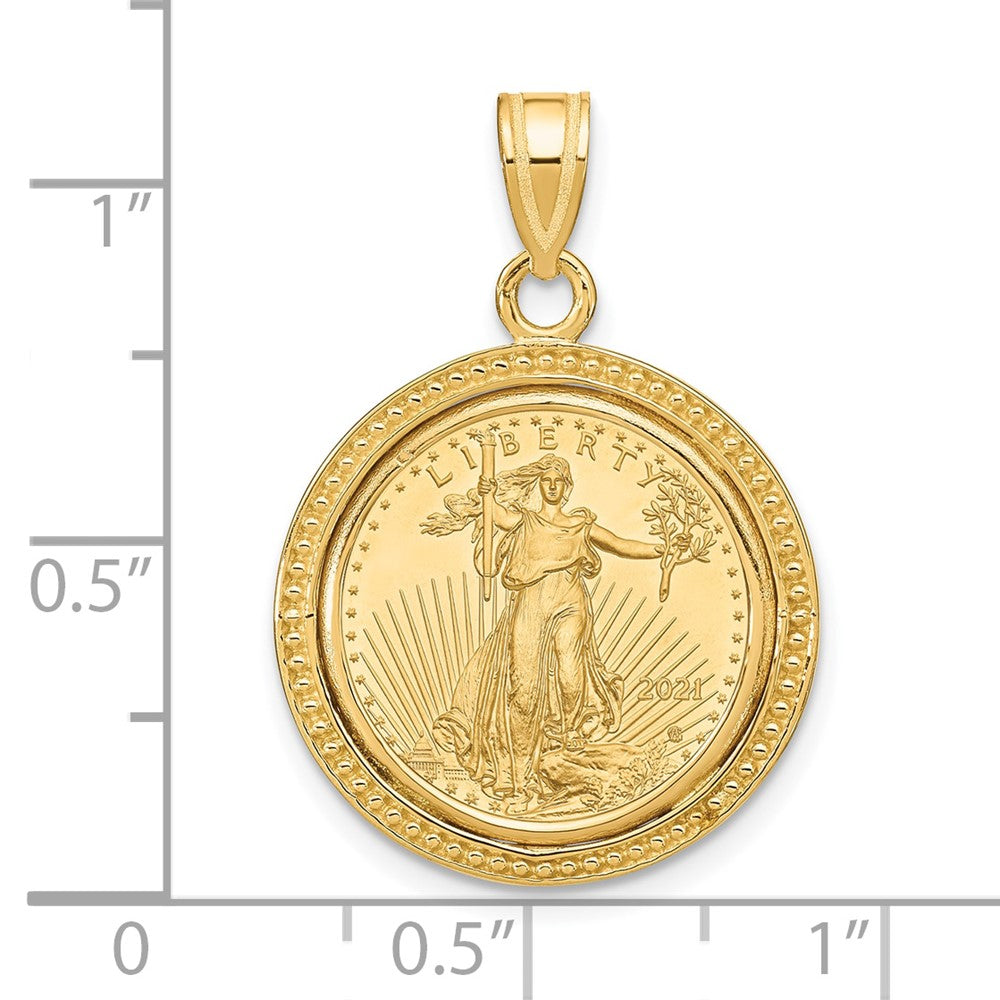 14k Polished & Beaded Mntd 1/10oz AM Eagle Prong Coin Bezel Pendant