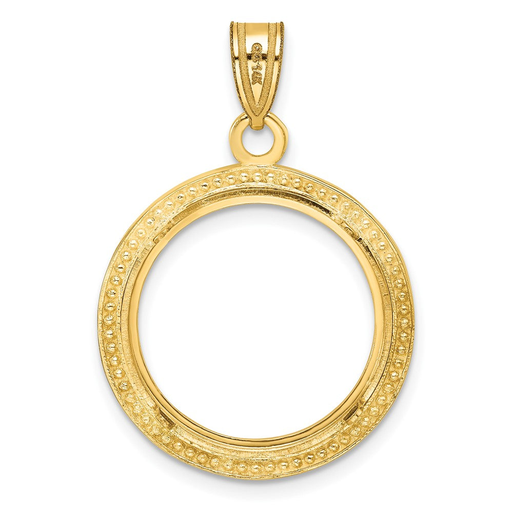 14k Polished & Beaded 18.0mm Prong Coin Bezel Pendant