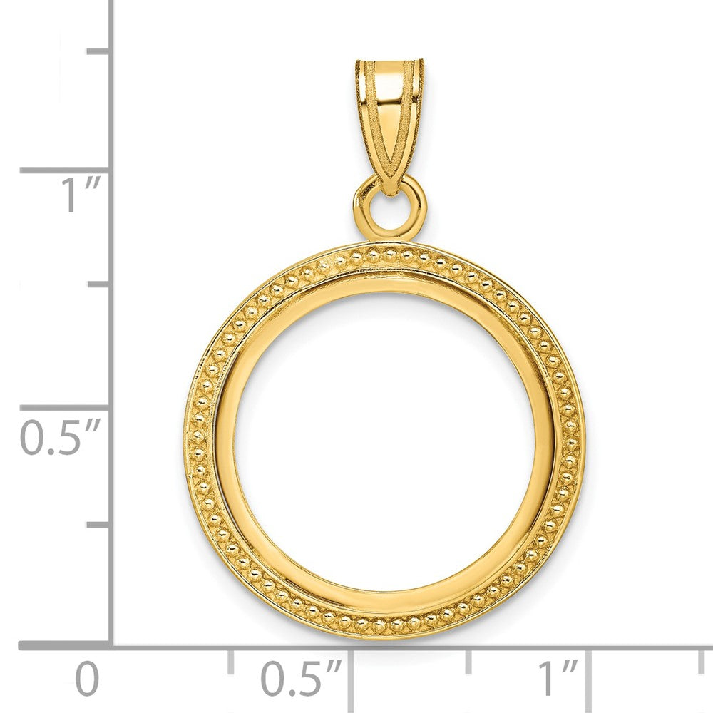 14k Polished & Beaded 18.0mm Prong Coin Bezel Pendant
