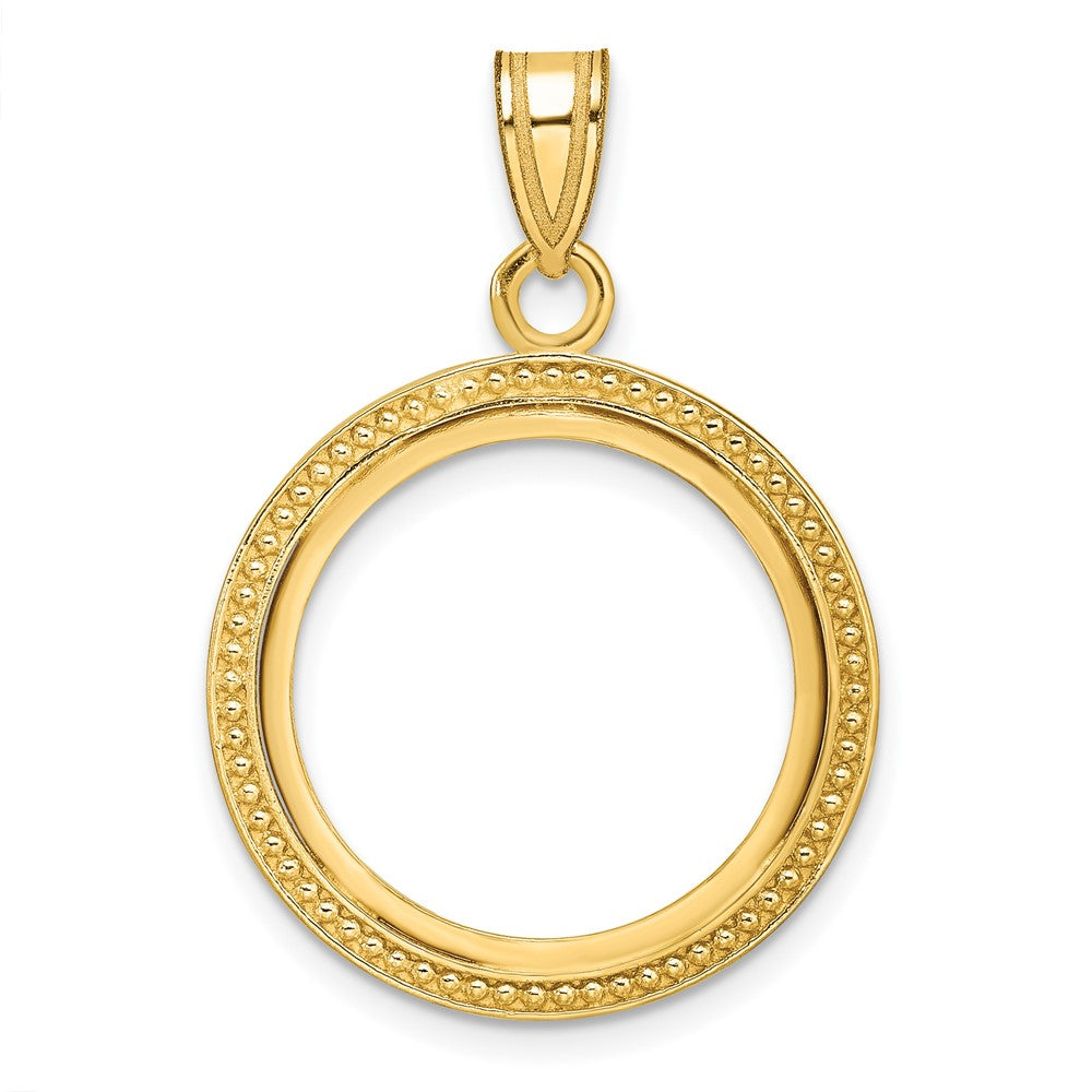 14k Polished & Beaded 18.0mm Prong Coin Bezel Pendant