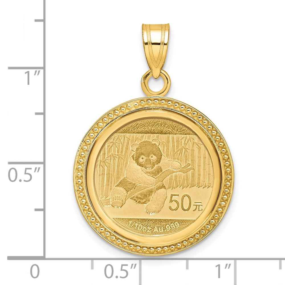 14k Polished & Beaded Mounted 1/10oz Panda Prong Coin Bezel Pendant