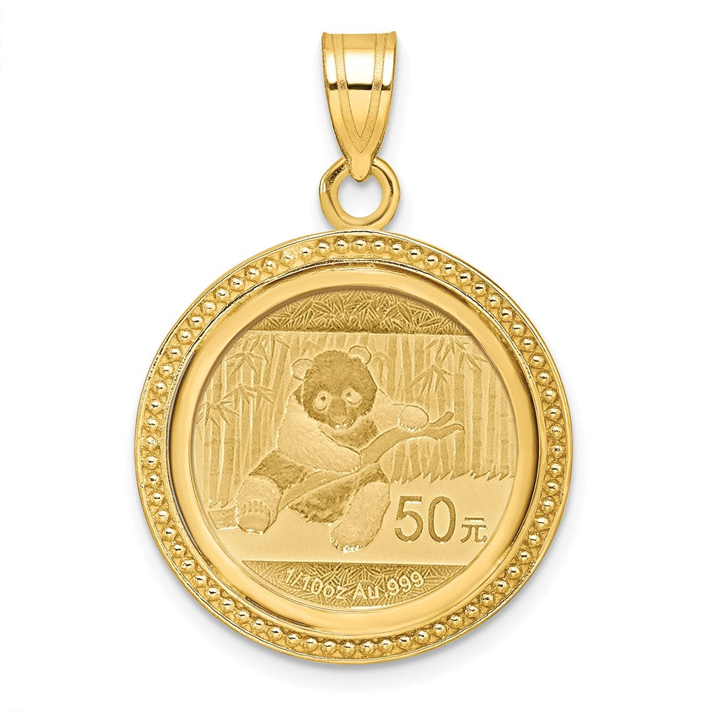 14k Polished & Beaded Mounted 1/10oz Panda Prong Coin Bezel Pendant