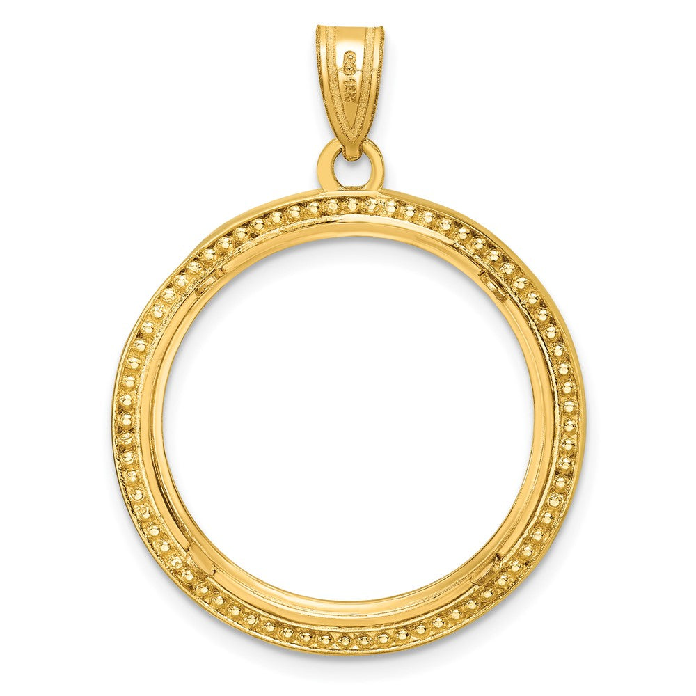 14k Polished & Beaded 22.0mm Prong Coin Bezel Pendant