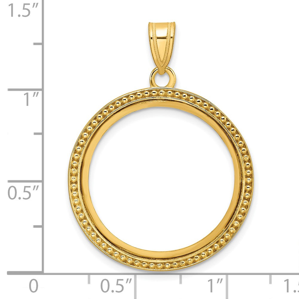14k Polished & Beaded 22.0mm Prong Coin Bezel Pendant