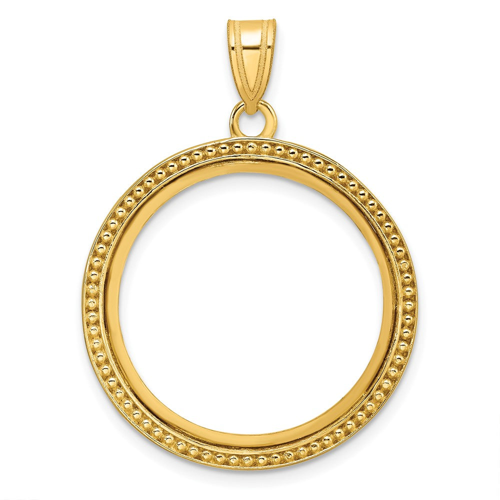 14k Polished & Beaded 22.0mm Prong Coin Bezel Pendant