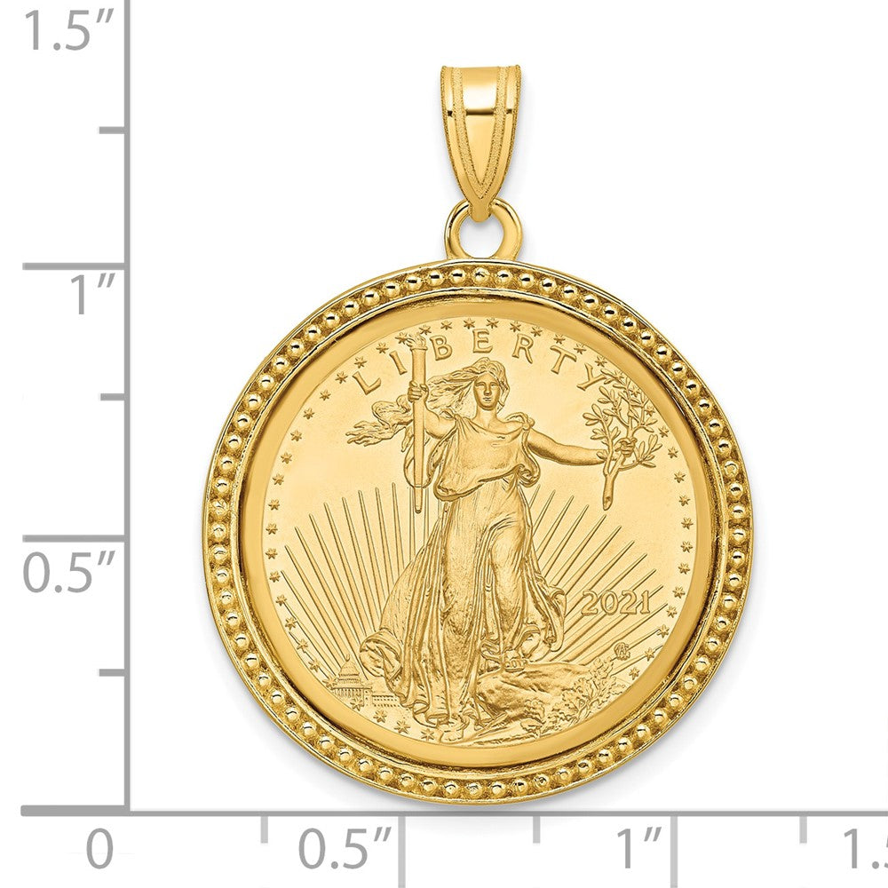 14k Polished & Beaded Mounted 1/4oz AM Eagle Prong Coin Bezel Pendant