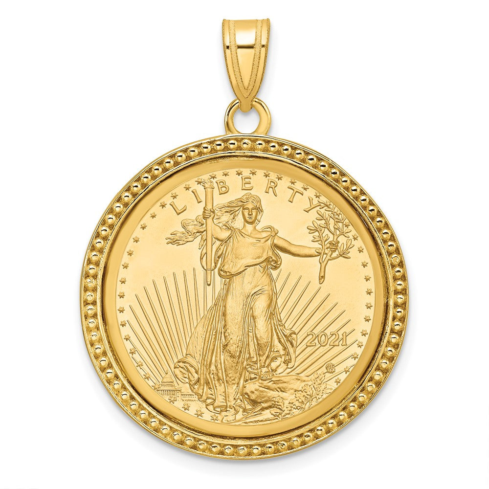 14k Polished & Beaded Mounted 1/4oz AM Eagle Prong Coin Bezel Pendant