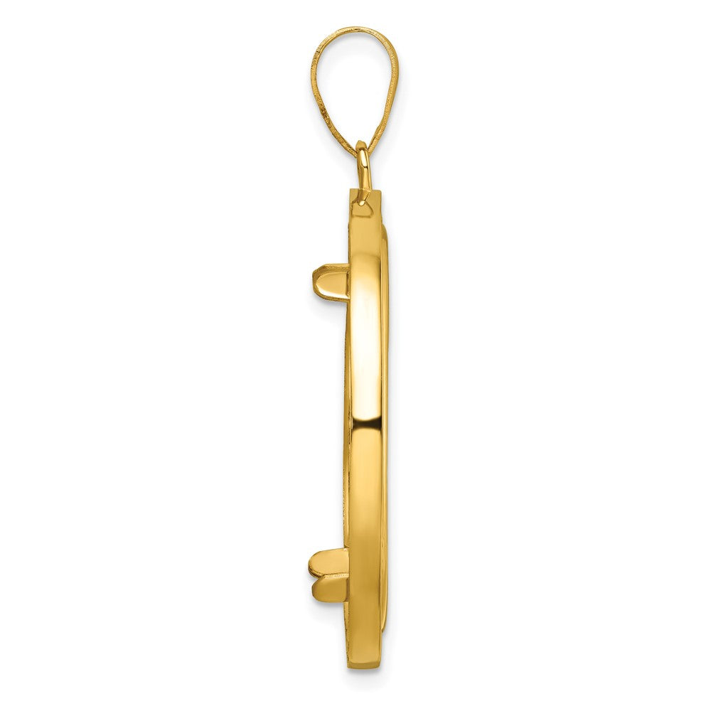 14k Polished & Beaded 27.0mm Prong Coin Bezel Pendant