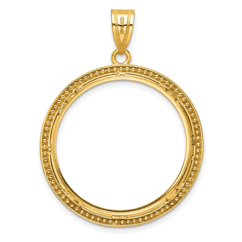 14k Polished & Beaded 27.0mm Prong Coin Bezel Pendant