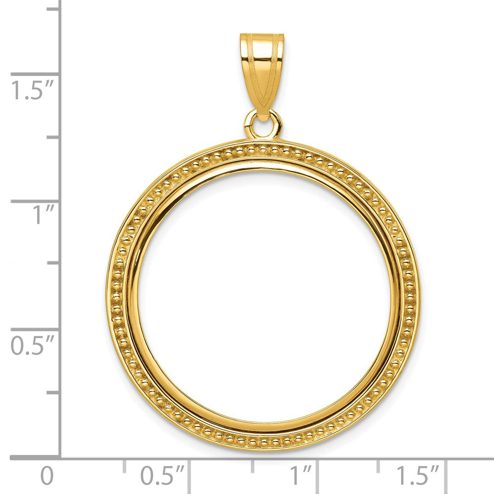 14k Polished & Beaded 27.0mm Prong Coin Bezel Pendant