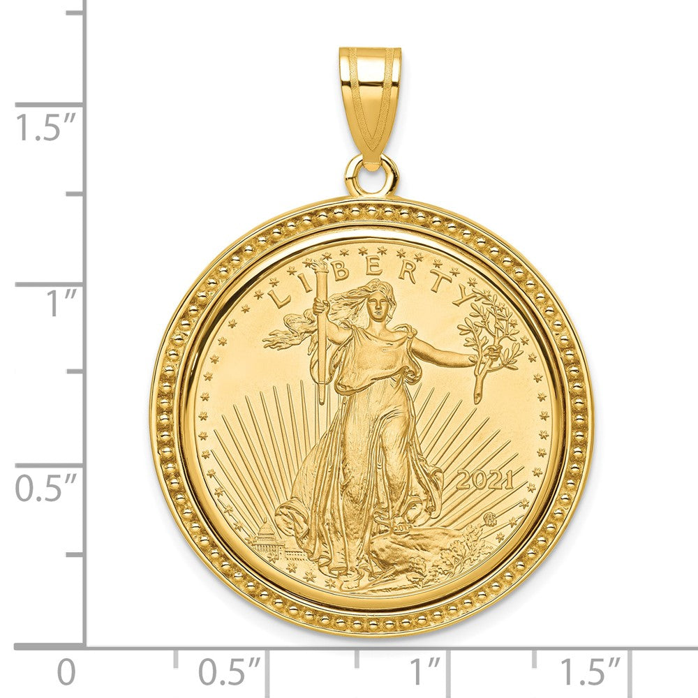 14k Polished & Beaded Mounted 1/2oz AM Eagle Prong Coin Bezel Pendant