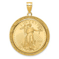 14k Polished & Beaded Mounted 1/2oz AM Eagle Prong Coin Bezel Pendant