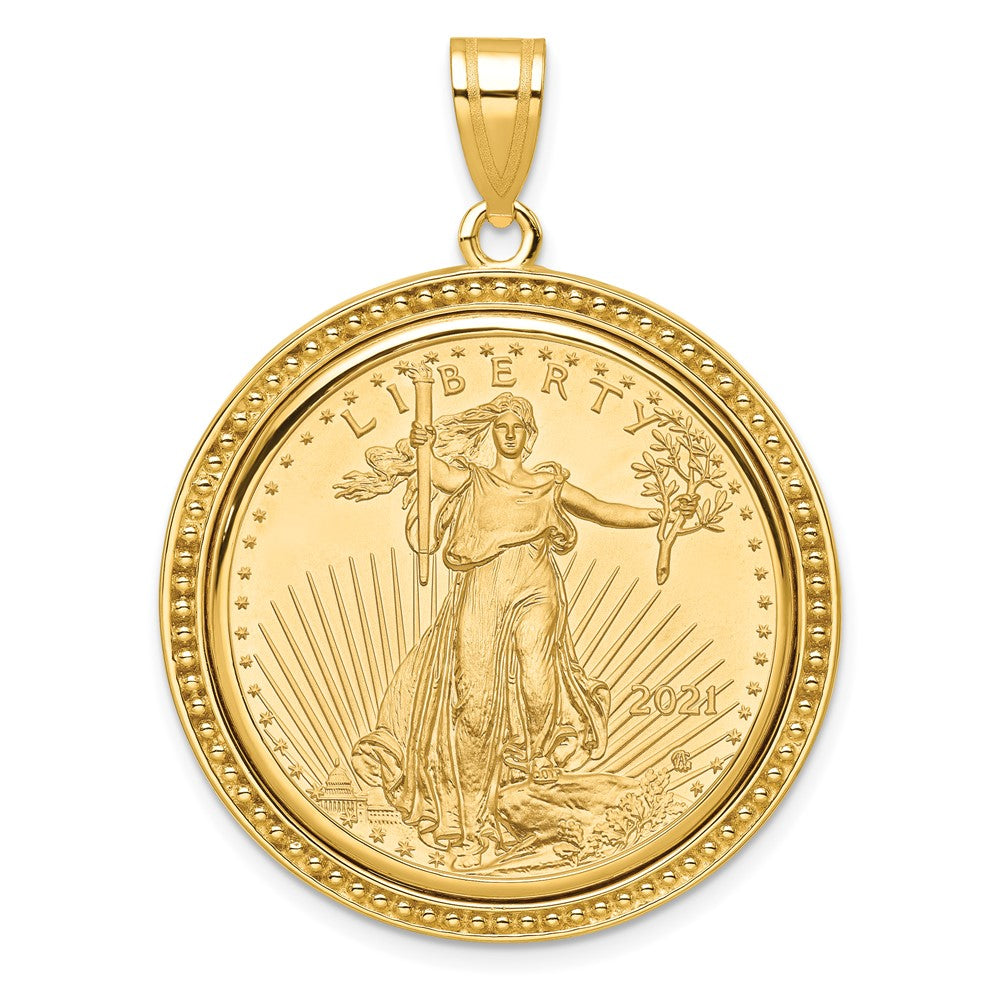 14k Polished & Beaded Mounted 1/2oz AM Eagle Prong Coin Bezel Pendant