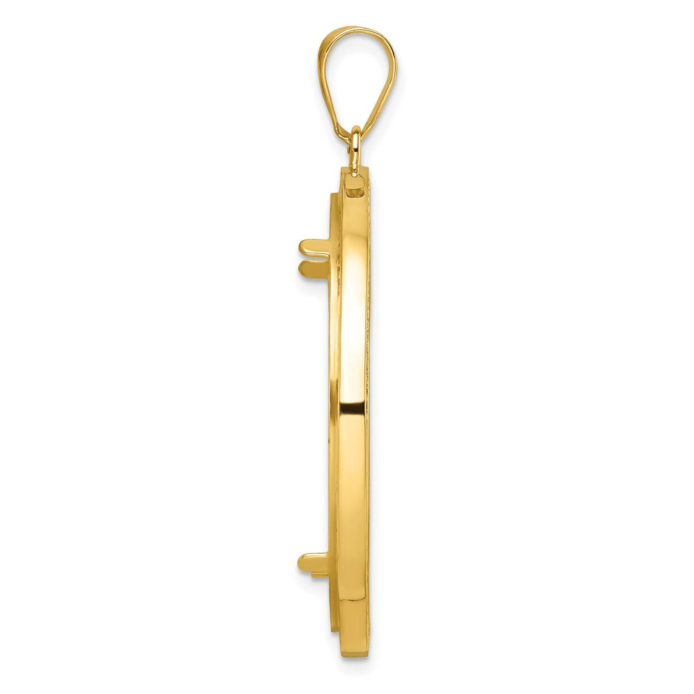 14k Polished & Beaded 32.0mm Prong Coin Bezel Pendant