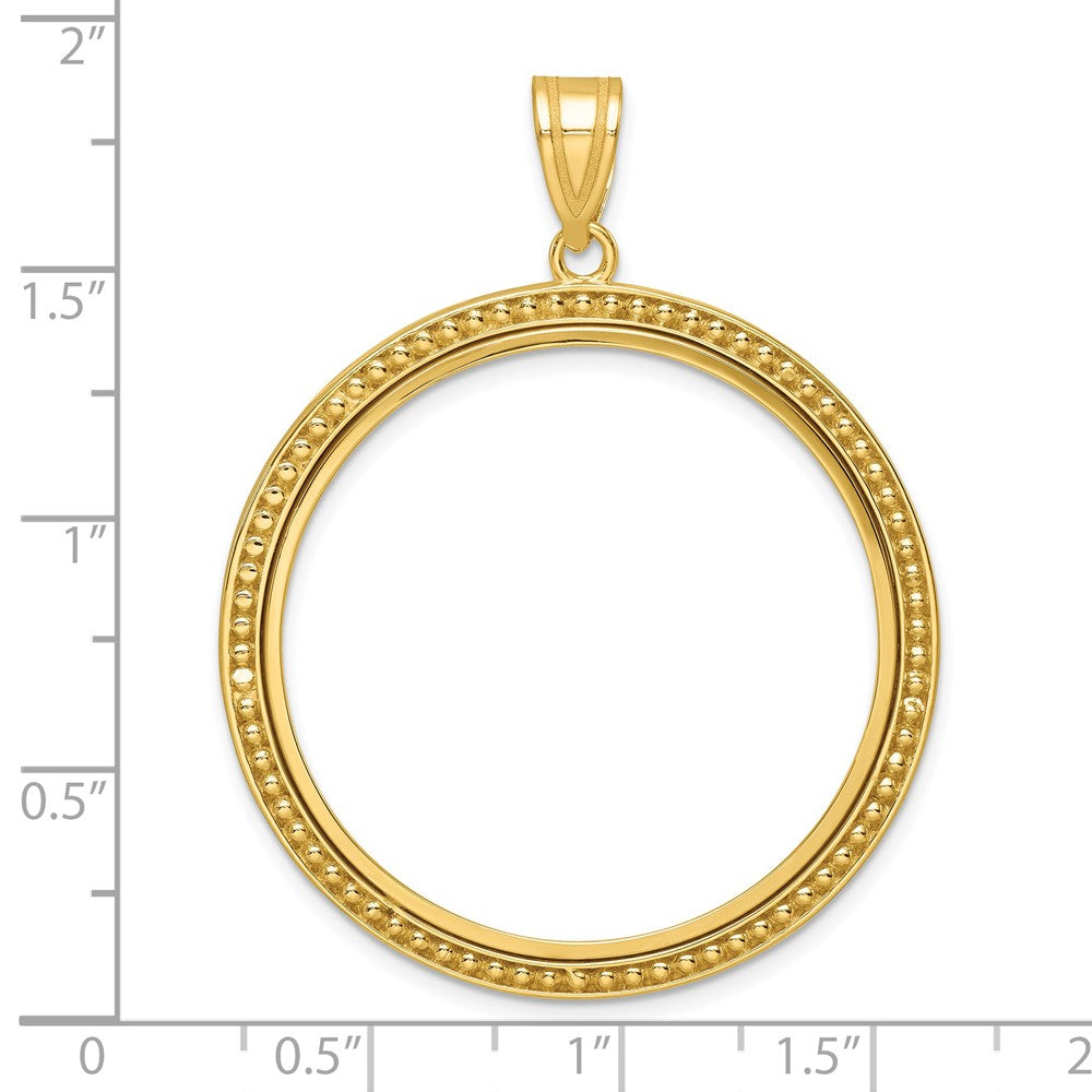 14k Polished & Beaded 32.0mm Prong Coin Bezel Pendant