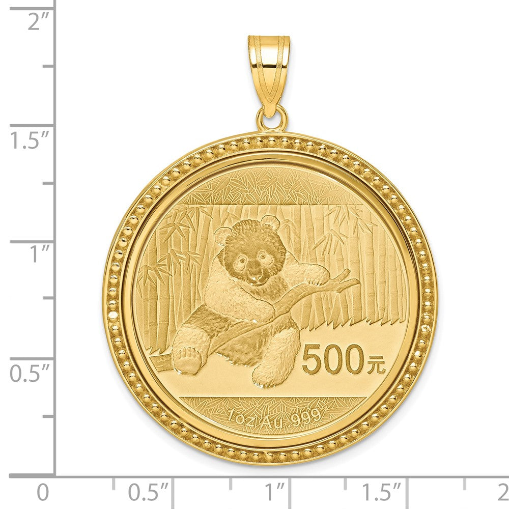 14k Polished & Beaded Mounted 1oz Panda Prong Coin Bezel Pendant