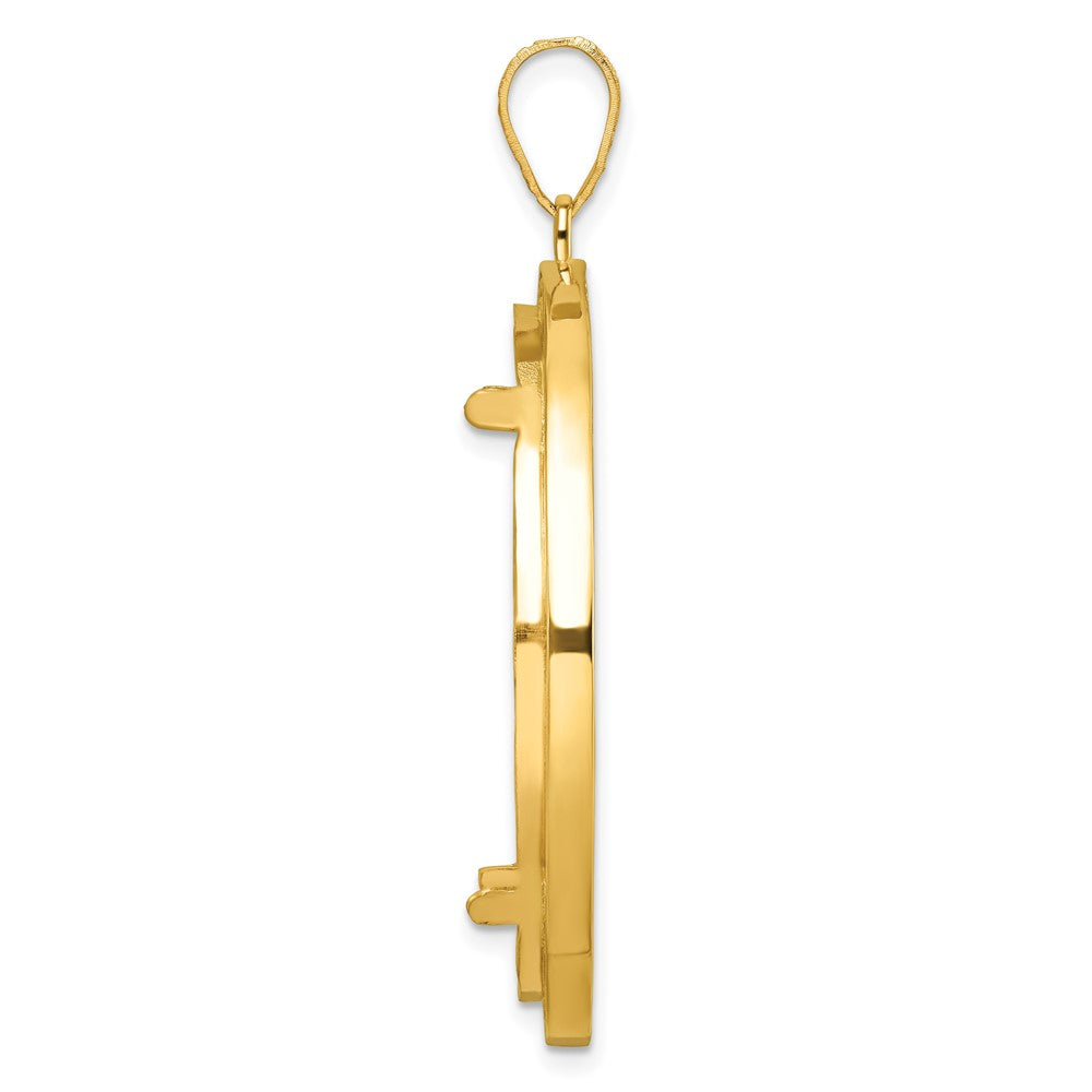 14k Polished & Beaded 32.7mm Prong Coin Bezel Pendant