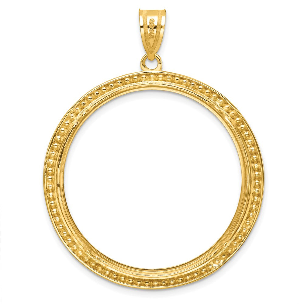 14k Polished & Beaded 32.7mm Prong Coin Bezel Pendant