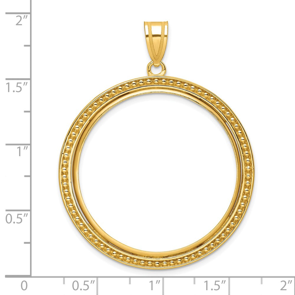 14k Polished & Beaded 32.7mm Prong Coin Bezel Pendant