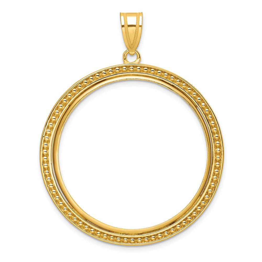 14k Polished & Beaded 32.7mm Prong Coin Bezel Pendant