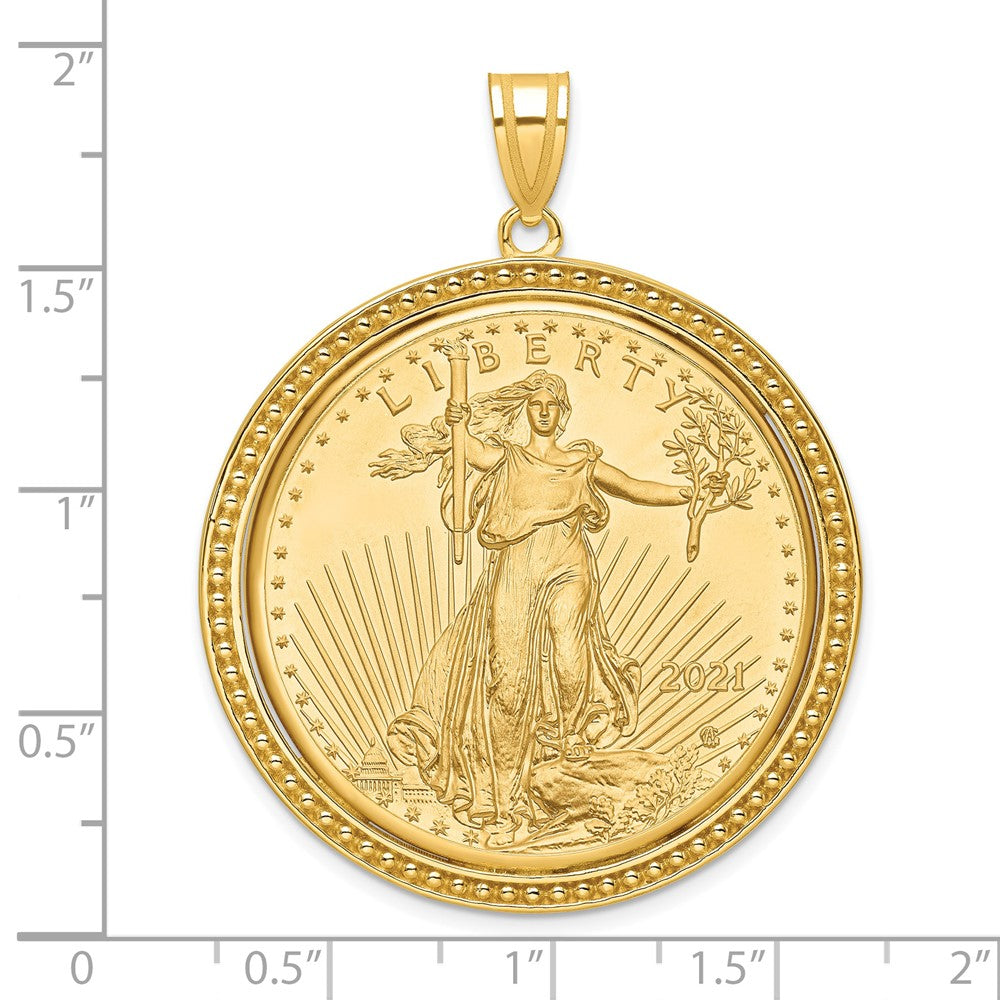 14k Polished & Beaded Mounted 1oz AM Eagle Prong Coin Bezel Pendant