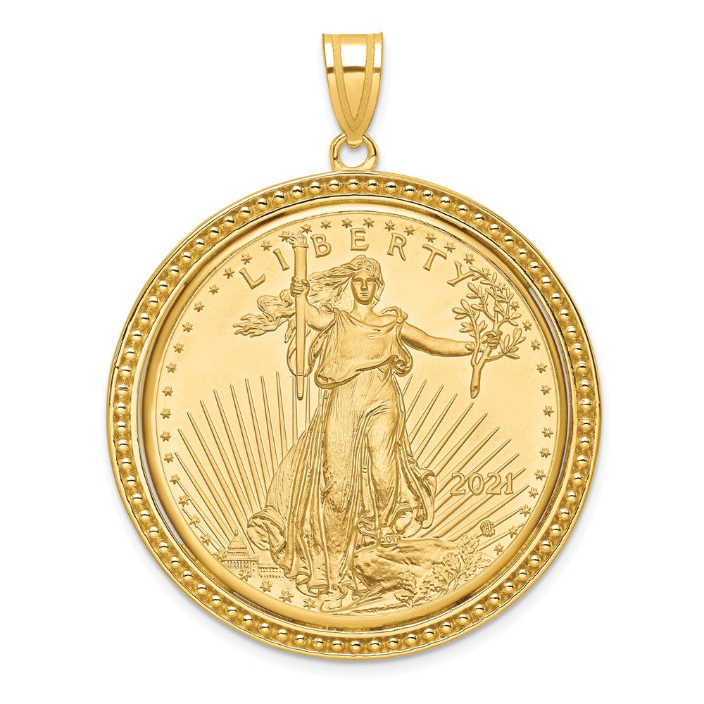 14k Polished & Beaded Mounted 1oz AM Eagle Prong Coin Bezel Pendant
