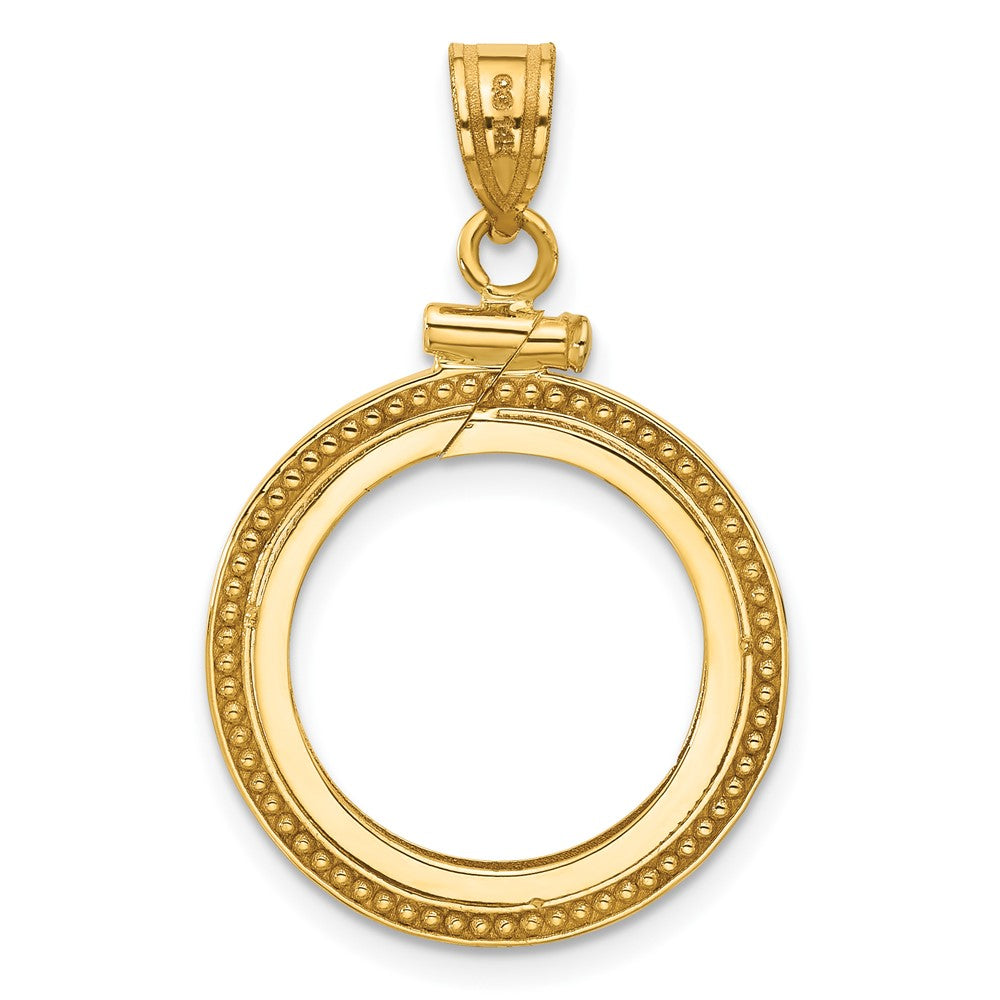 14k Beaded 16.5mm x 1.35mm Screw Top Coin Bezel Pendant