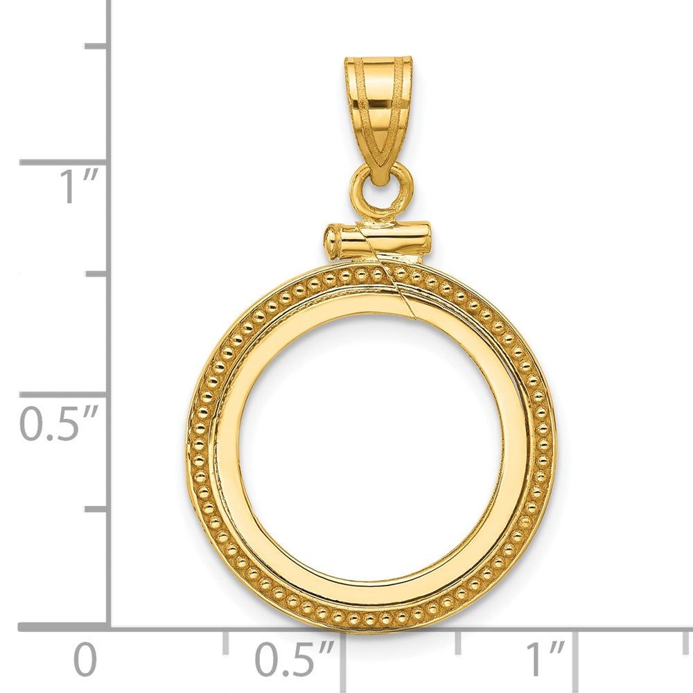 14k Beaded 16.5mm x 1.35mm Screw Top Coin Bezel Pendant