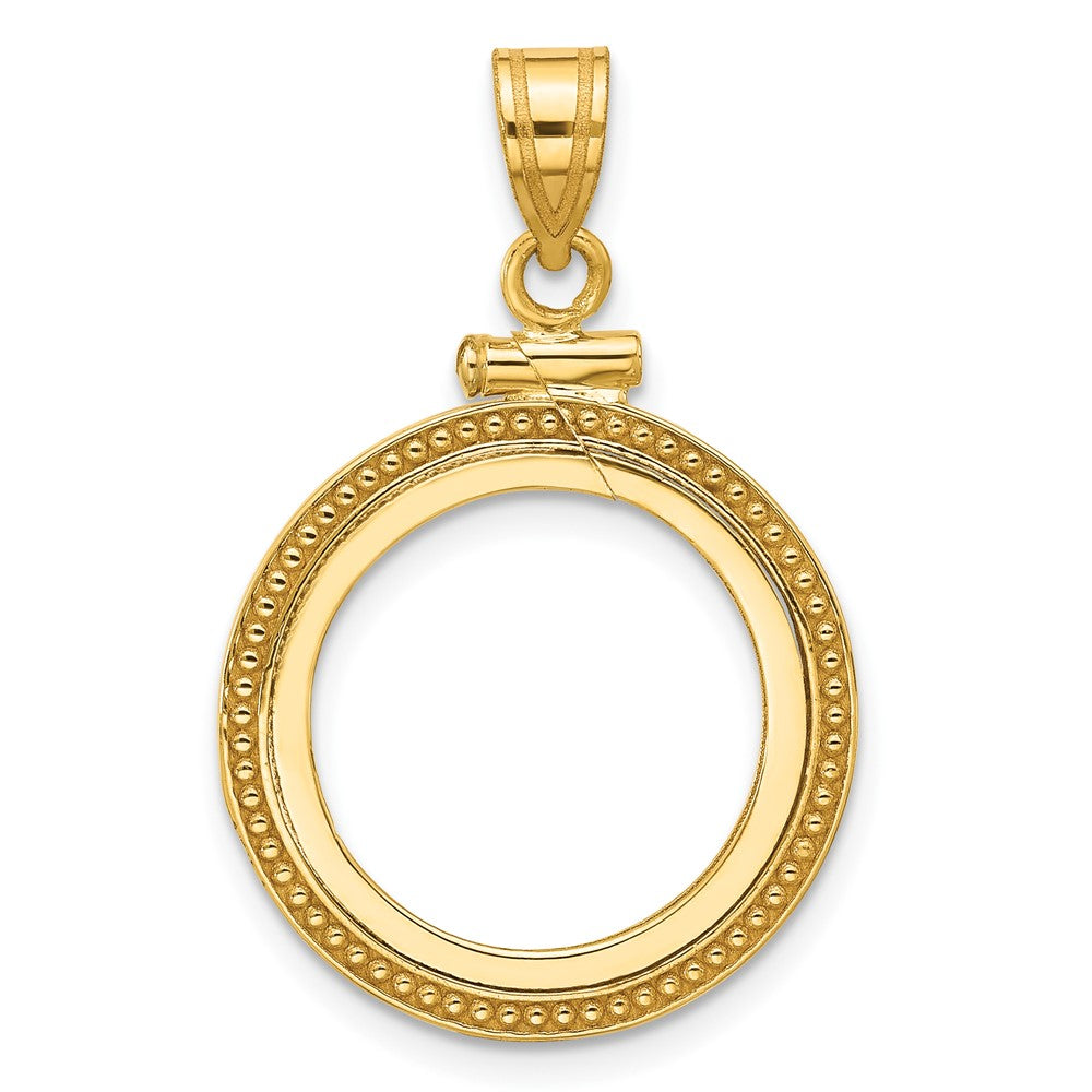 14k Beaded 16.5mm x 1.35mm Screw Top Coin Bezel Pendant