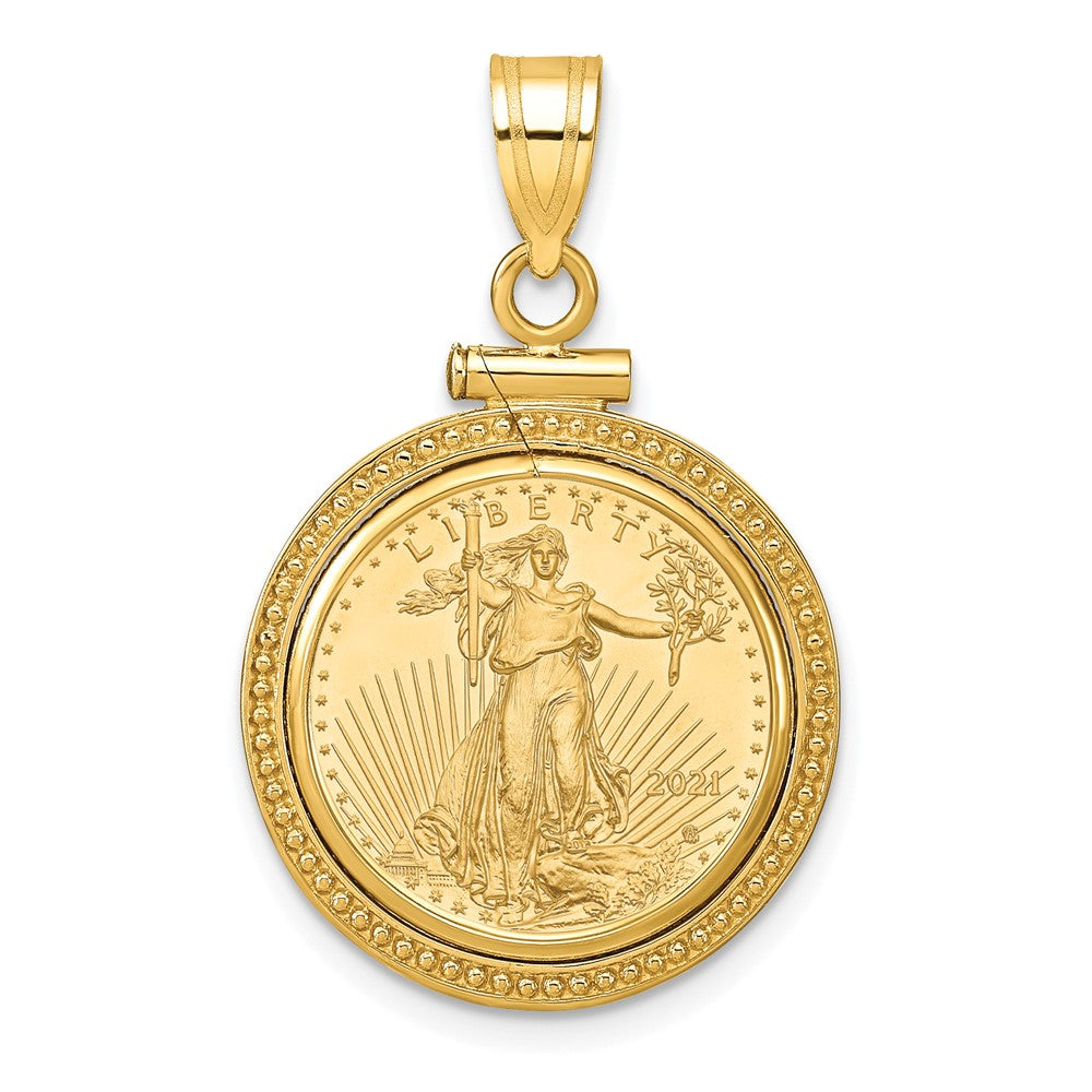 14k Beaded Mounted 1/10oz AM Eagle Screw Top Coin Bezel Pendant