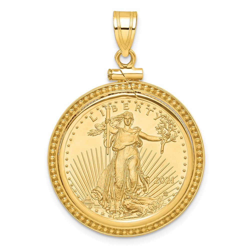 14k Beaded Mounted 1/4oz AM Eagle Screw Top Coin Bezel Pendant