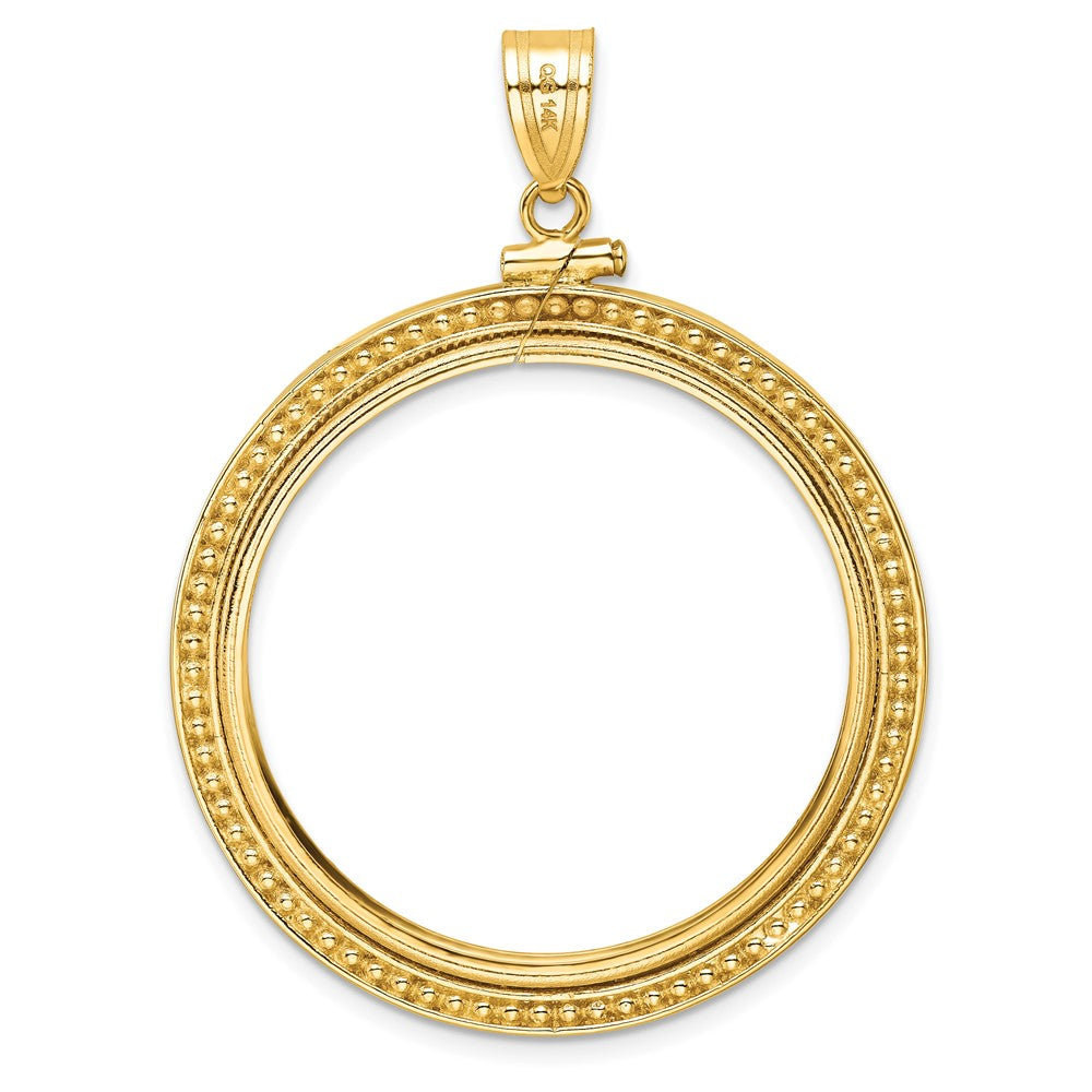 14k Beaded 32.7mm x 3.00mm Screw Top Coin Bezel Pendant