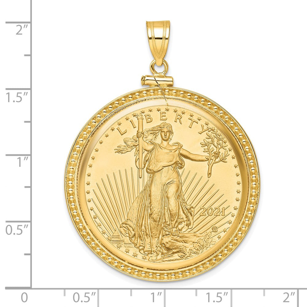 14k Beaded Mounted 1oz AM Eagle Screw Top Coin Bezel Pendant