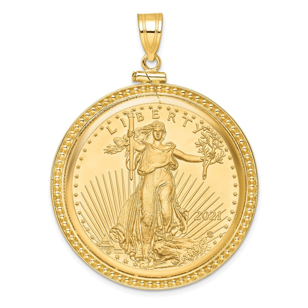 14k Beaded Mounted 1oz AM Eagle Screw Top Coin Bezel Pendant
