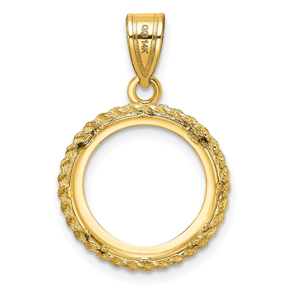 14k Diamond-cut with Casted Rope 14.0mm Prong Coin Bezel Pendant