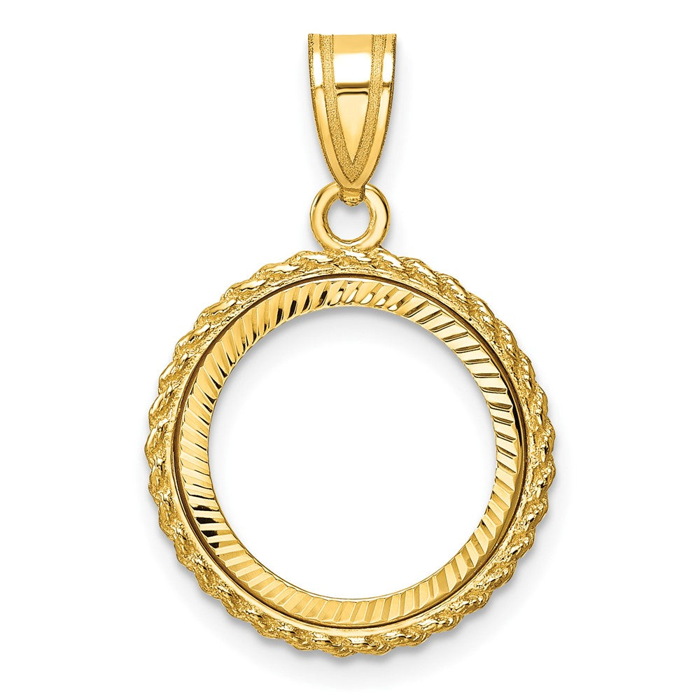 14k Diamond-cut with Casted Rope 14.0mm Prong Coin Bezel Pendant