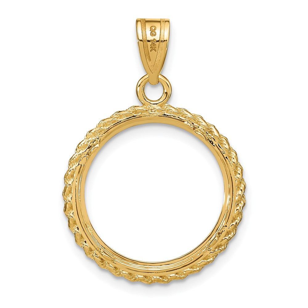 14k Diamond-cut with Casted Rope 16.5mm Prong Coin Bezel Pendant