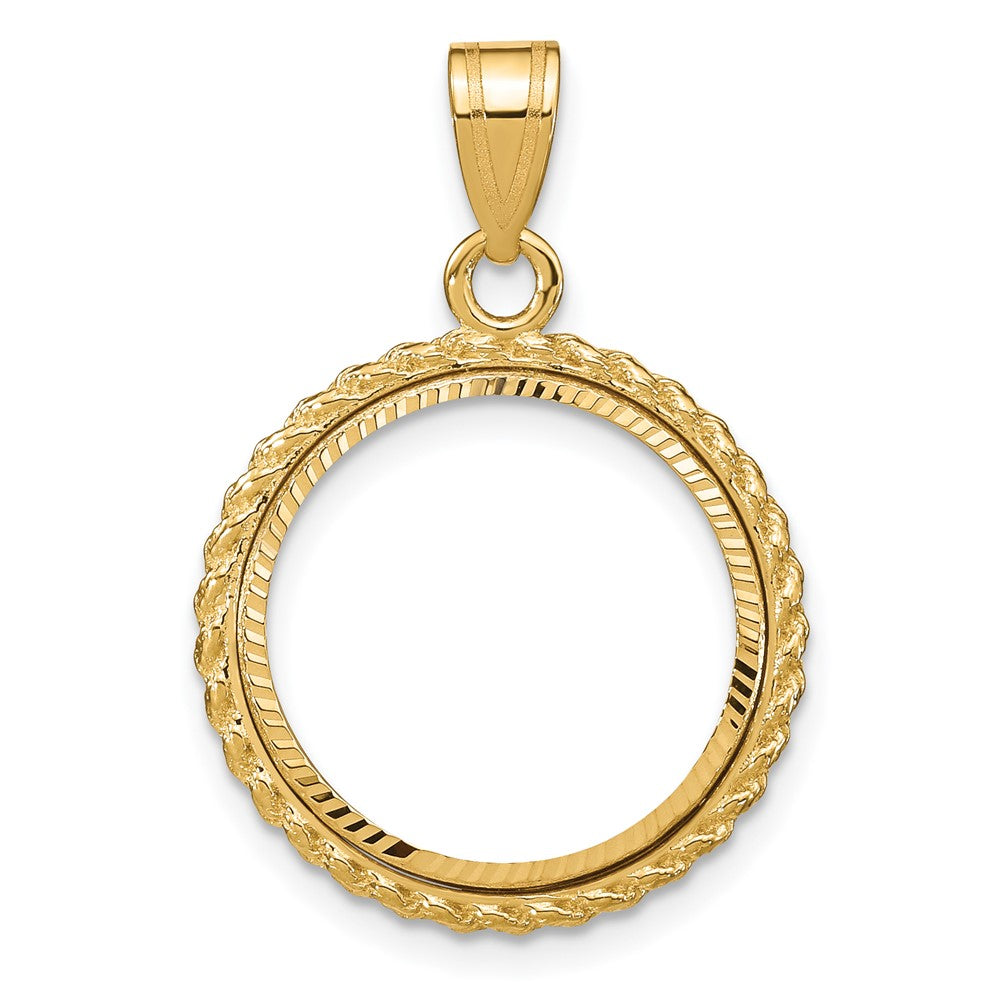 14k Diamond-cut with Casted Rope 16.5mm Prong Coin Bezel Pendant