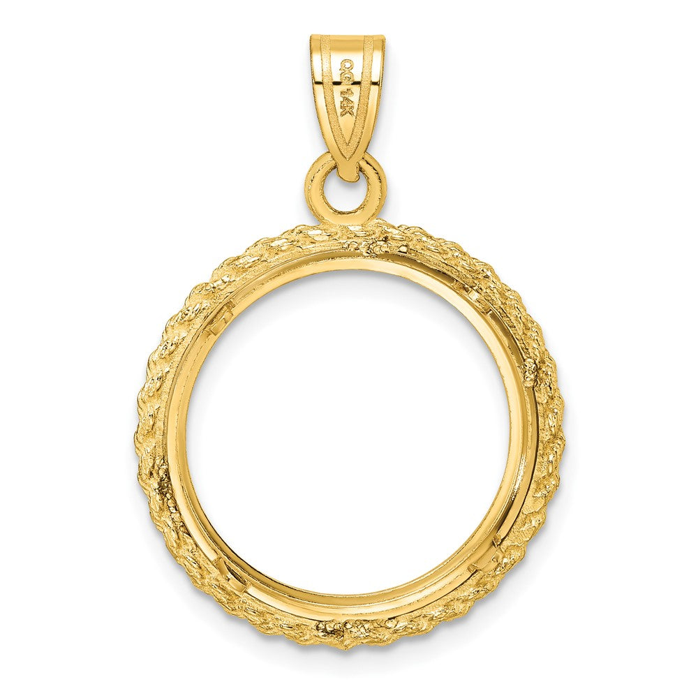14k Diamond-cut with Casted Rope 18.0mm Prong Coin Bezel Pendant