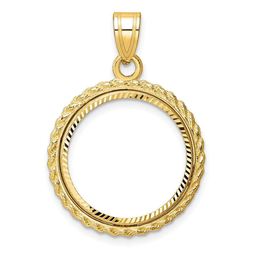 14k Diamond-cut with Casted Rope 18.0mm Prong Coin Bezel Pendant