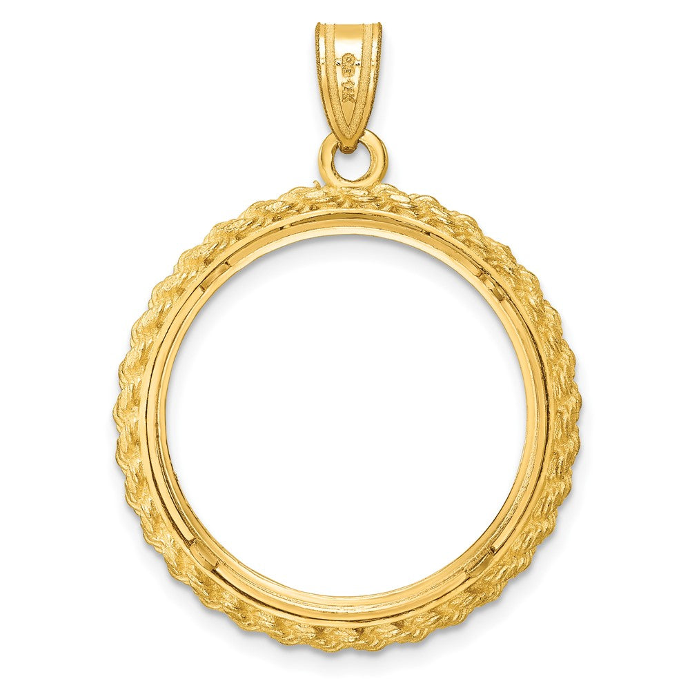 14k Diamond-cut with Casted Rope 22.0mm Prong Coin Bezel Pendant