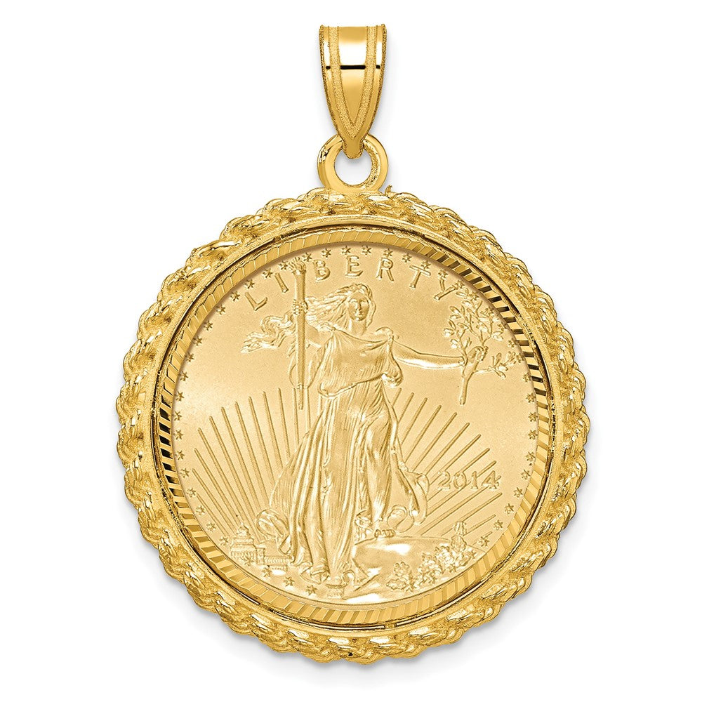 14ky Casted Rope D/C Prong Mounted 1/4oz AM Eagle Coin Bezel Pendant