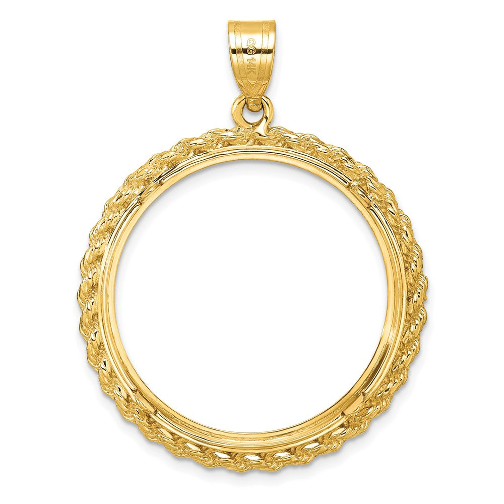 14k Diamond-cut with Casted Rope 27.0mm Prong Coin Bezel Pendant