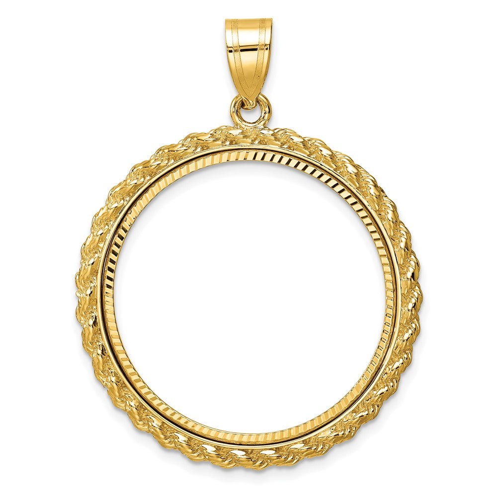 14k Diamond-cut with Casted Rope 27.0mm Prong Coin Bezel Pendant
