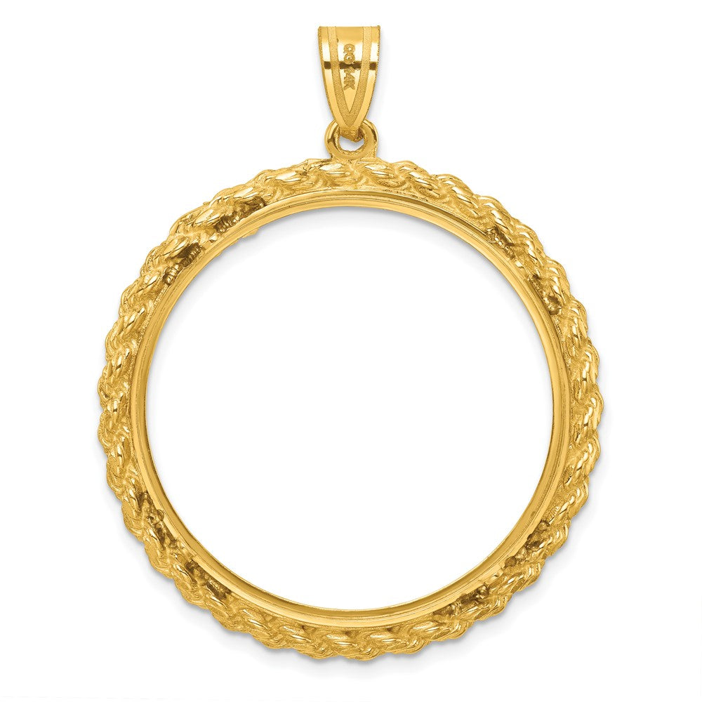 14k Diamond-cut with Casted Rope 32.0mm Prong Coin Bezel Pendant