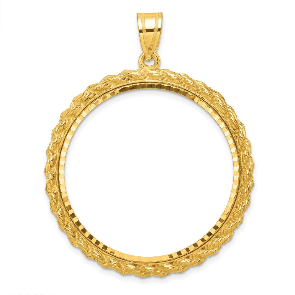 14k Diamond-cut with Casted Rope 32.0mm Prong Coin Bezel Pendant