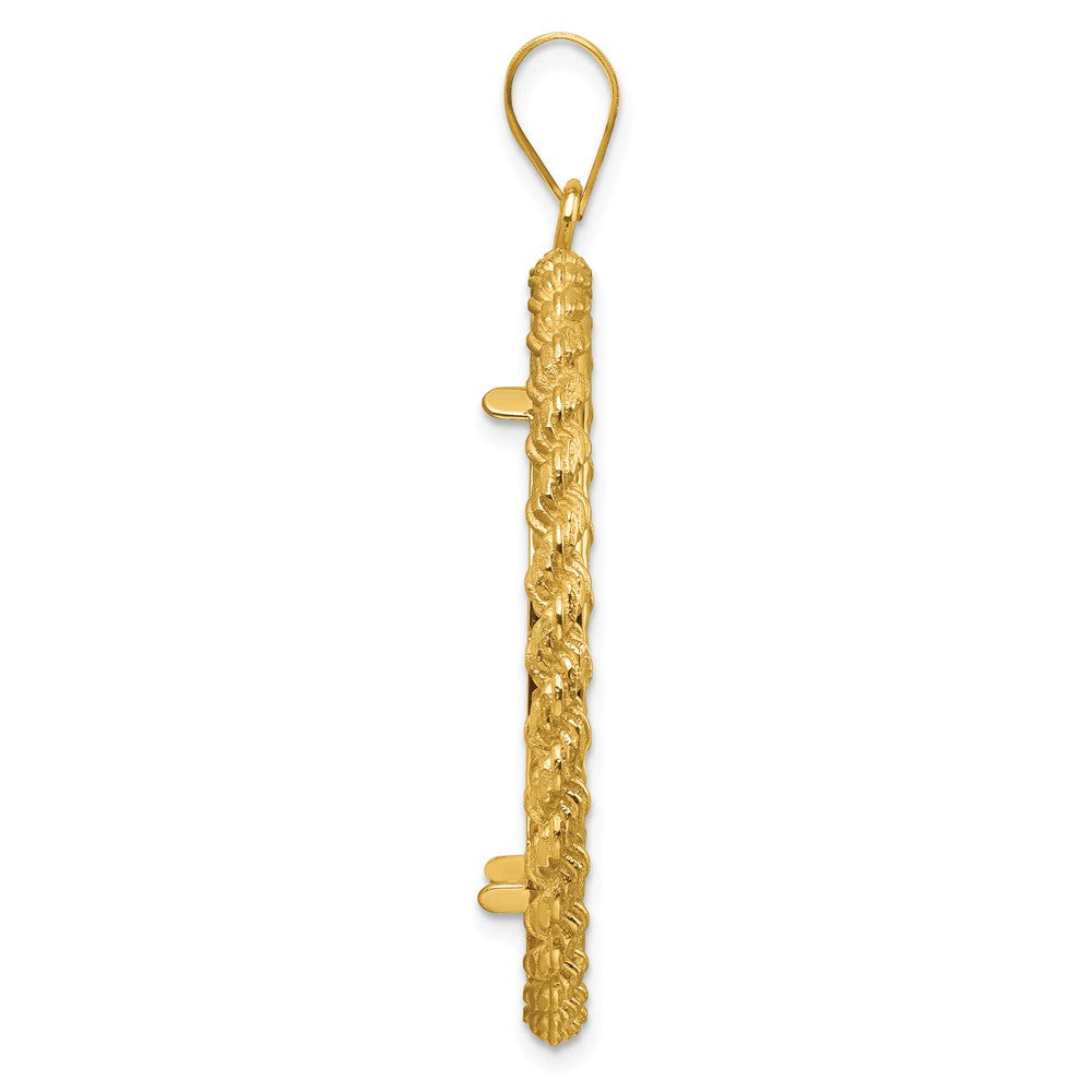 14k Diamond-cut with Casted Rope 32.7mm Prong Coin Bezel Pendant